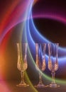 Three Wine Glasses with a Rainbow Swoosh Background