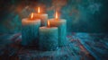 Group of Three Candles on Table Royalty Free Stock Photo