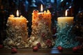 Three candles with different designs on them, AI