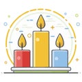 Three candles with flames on a stand, surrounded by a circular design element, celebration illustration Royalty Free Stock Photo