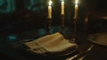 Three Candles Light Romantic Dinner Table Setting Royalty Free Stock Photo