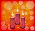 Three Candles on A Red Abstract Background Royalty Free Stock Photo