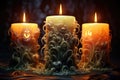 Three candles with tentacles on them, AI