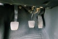 Three Car Pedals. Brake clutch and accelerator pedal of manual transmission car. Manual vehicle pedals Royalty Free Stock Photo