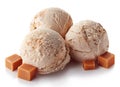 Three caramel ice cream balls