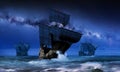 The three caravels under the milky way Royalty Free Stock Photo