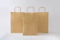 Three cardboard bags in a row on a white background