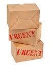 Three cardboard boxes againt white Royalty Free Stock Photo