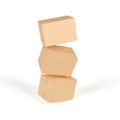 Three cardboard boxes. Blank. Closed. Isolated. Royalty Free Stock Photo