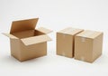 Three cardboard boxes on a white surface Royalty Free Stock Photo