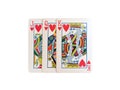 Three cards of heart set of Jack, Queen, King card arrange overlap isolated on white backg