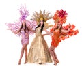 Three carnival dancer women dancing against