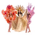 Three carnival dancer women dancing against