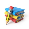 Three cartoon notebooks and pencil 3D Royalty Free Stock Photo