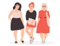 Vector Three cartoon plump women standing together on white background