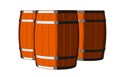 Three cartoon or toon drawing wooden wine or whiskey barrels, casks or kegs with metal hoops on white background Royalty Free Stock Photo