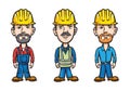 Three cartoon workers in hardhats