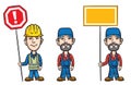 Three cartoon workers with signs Royalty Free Stock Photo