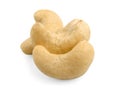 Three cashew nuts on white background closeup