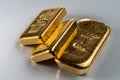 Three cast gold bars, are the typical form of bullion. Royalty Free Stock Photo