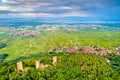 The Three Castles of Eguisheim or Husseren-les-Chateaux in the Haut-Rhin department of France Royalty Free Stock Photo