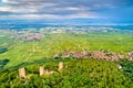 The Three Castles of Eguisheim or Husseren-les-Chateaux in the Haut-Rhin department of France