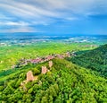 The Three Castles of Eguisheim or Husseren-les-Chateaux in the Haut-Rhin department of France Royalty Free Stock Photo