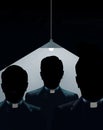 Three Catholic priests appear in shadows