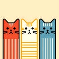 Three cats, each with a distinct color and pattern.