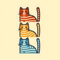 Three cats, each with a distinct color and pattern.