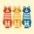 Three cats, each with a distinct color and pattern.