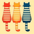 Three cats, each with a distinct color and pattern.