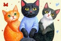 Three cats watching butterflies in a cozy home setting Royalty Free Stock Photo