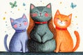 Three cats watching butterflies in a cozy home setting Royalty Free Stock Photo