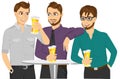 Three caucasian friends drinking a beer and talking about something Royalty Free Stock Photo