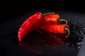 Three cayenne peppers in quaint form. Royalty Free Stock Photo