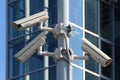 Three cctv security cameras on the street pylon Royalty Free Stock Photo