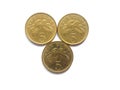 Three 5 cents Singapore coins Royalty Free Stock Photo