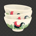 Three Ceramic Chicken Bowls Illustration from Thailand Lampang filigree decoration vector