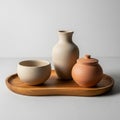 Three ceramic items, including a round Royalty Free Stock Photo