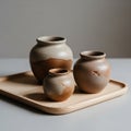 Three ceramic pots with a speckled Royalty Free Stock Photo