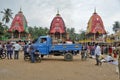 Three chariot rath standing at gundicha mandir premises puri odisha india