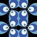 Three chatty blue fish beautiful abstract seamless pattern