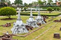 Three Chedis at Wat Phra Sri Sanphet in Ayutthaya Simulated in Mini Siam Park.