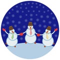 Three cheerful snowmen