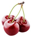 Three cherry with stem isolated on white background Royalty Free Stock Photo