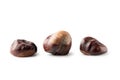Three chestnuts isolated on white background. Clipping Path