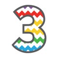 3 Three Chevron Number with colorful rainbow pattern & grey border