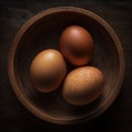 Three chicken eggs in a bowl with it Generative AI