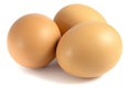 Three chicken eggs isolated on white background Royalty Free Stock Photo